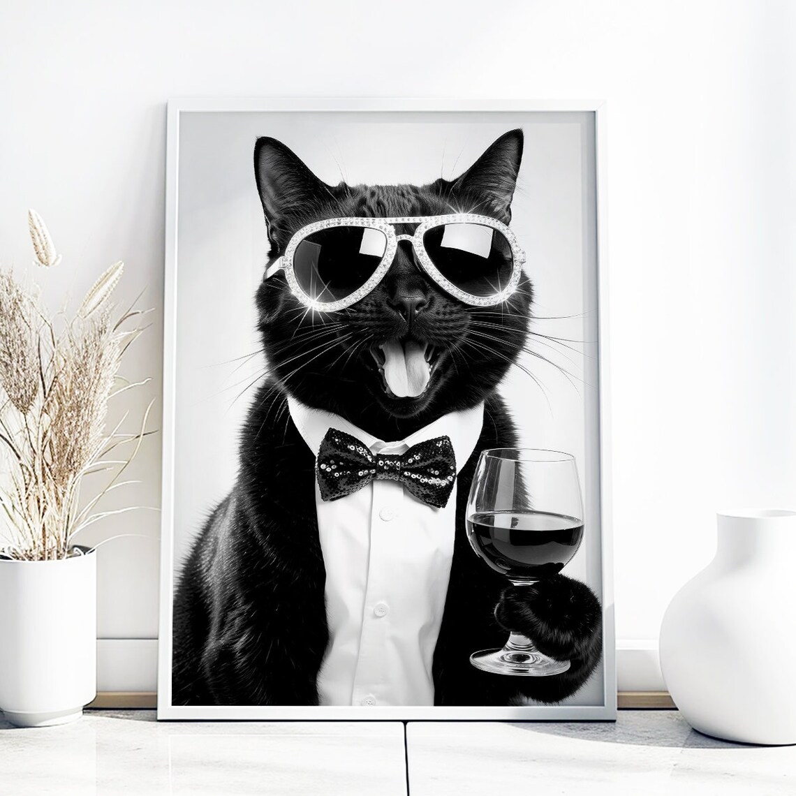 Black Cat Drinking Wine, Funny Cat Gift - Image 3