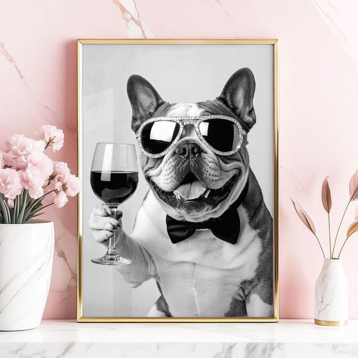 English Bulldog Wall Art Dog Drinking Wine Print Bulldog Poster Funny Dog Gift English Bulldog Gift Bar Cart Dog Drinking - Image 5
