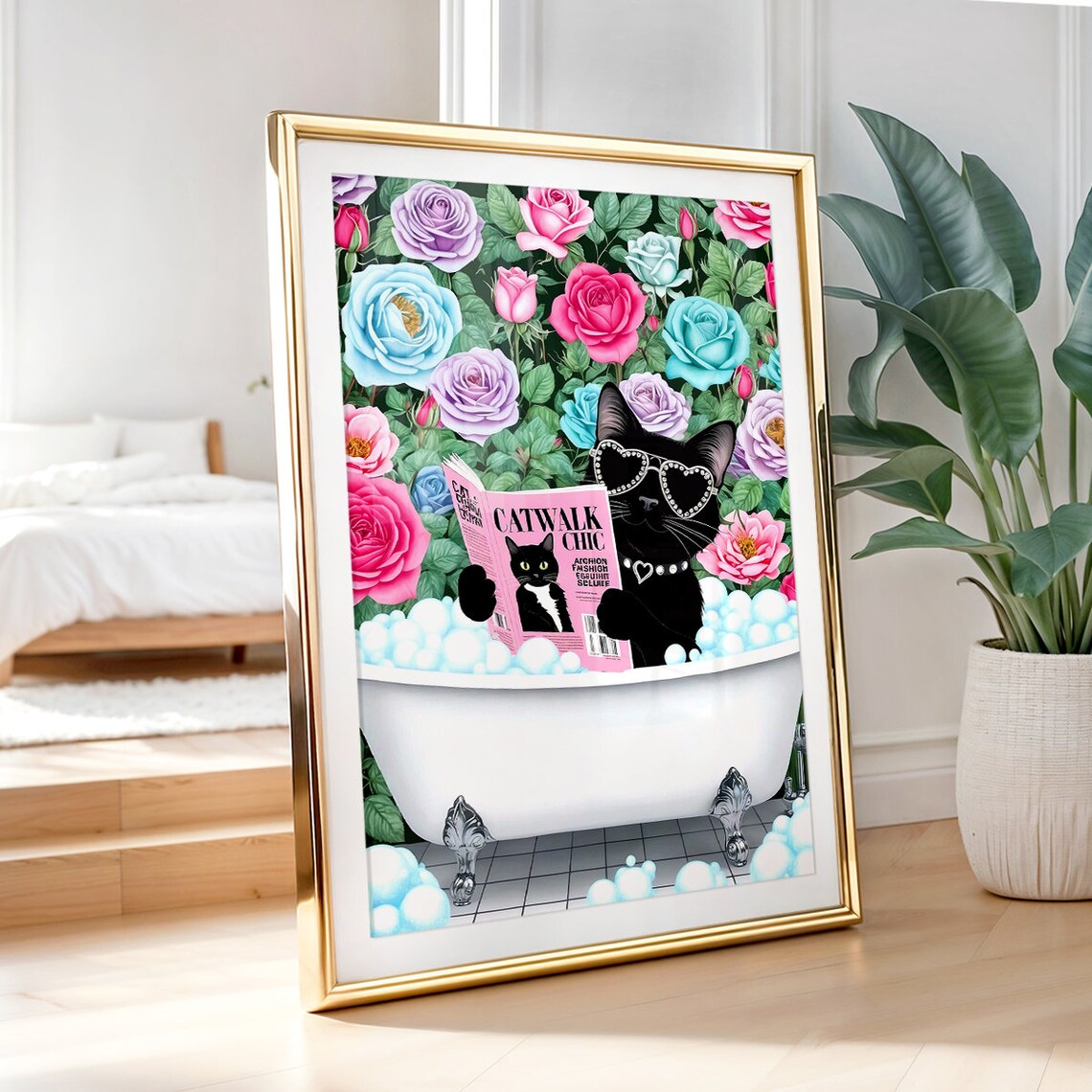 Bathroom Cat Print, Funny Cat Lover Gift