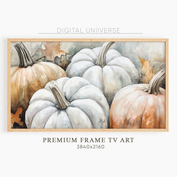 Watercolor White Pumpkins Peach Autumn Harvest Still Life Painting Poster