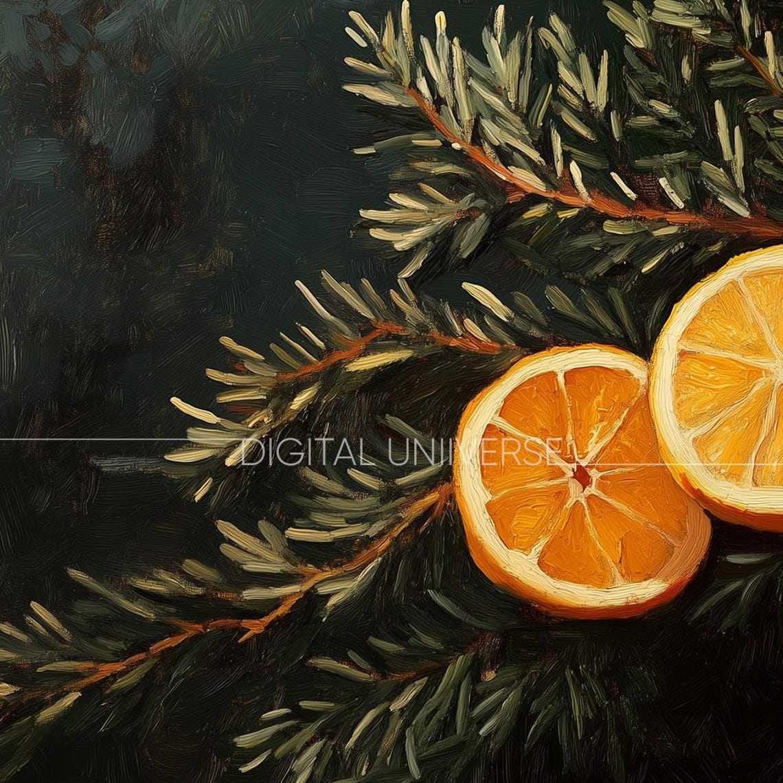 Dried Orange Slices on Pine Branches Dark Vintage Botanical Wall Art - Image 4