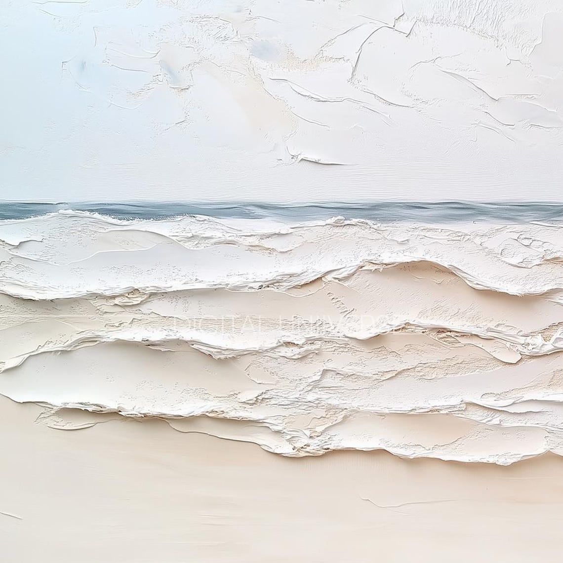 Minimalist White Ocean Waves Textured Neutral Beach Wall Art - Image 3