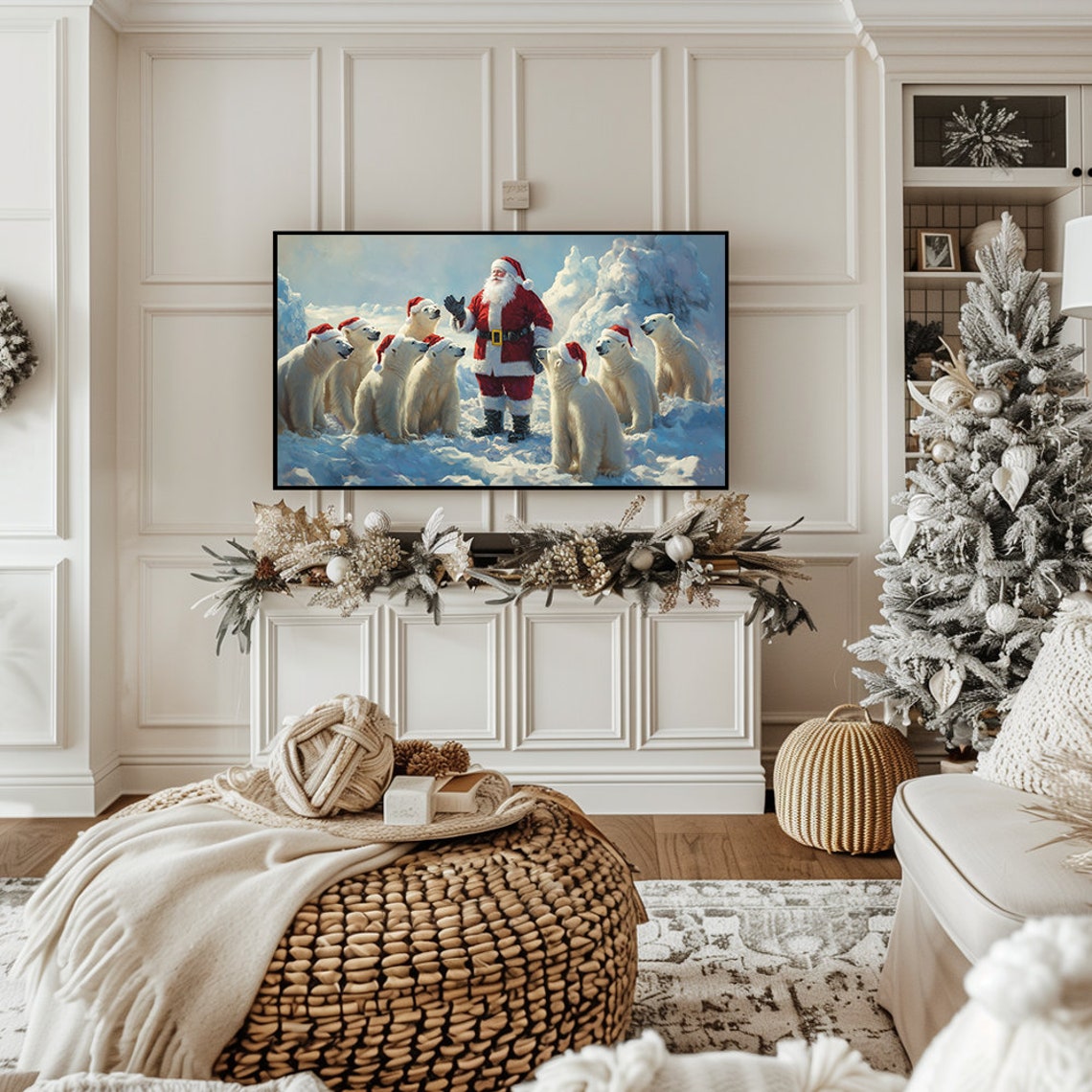 Santa Claus Polar Bears Santa Hats Snowy Arctic Christmas Poster - Image 7