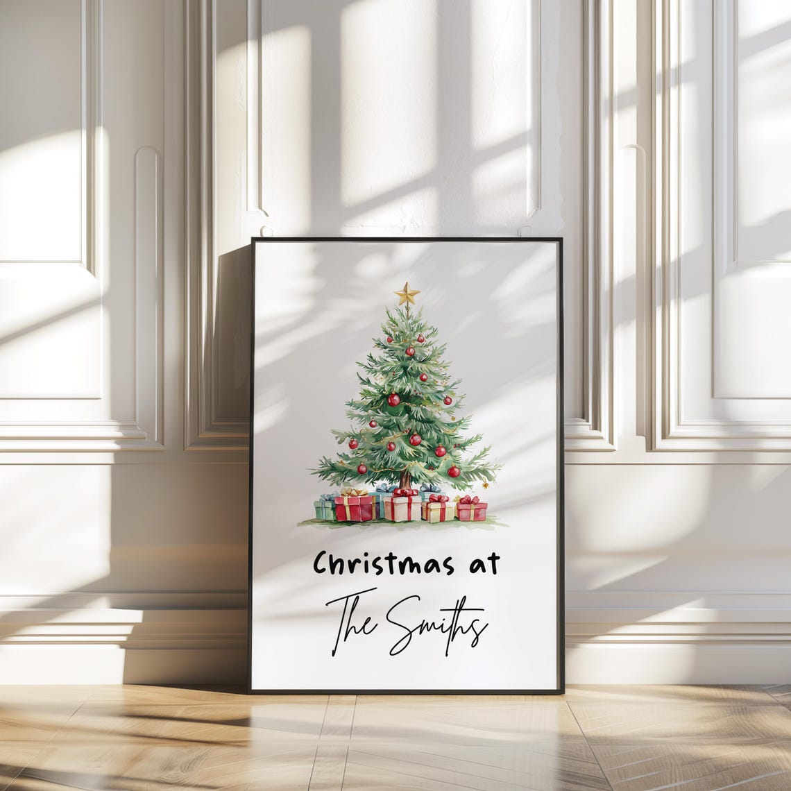 Christmas At The Smiths Family Tree Watercolor Holiday Poster