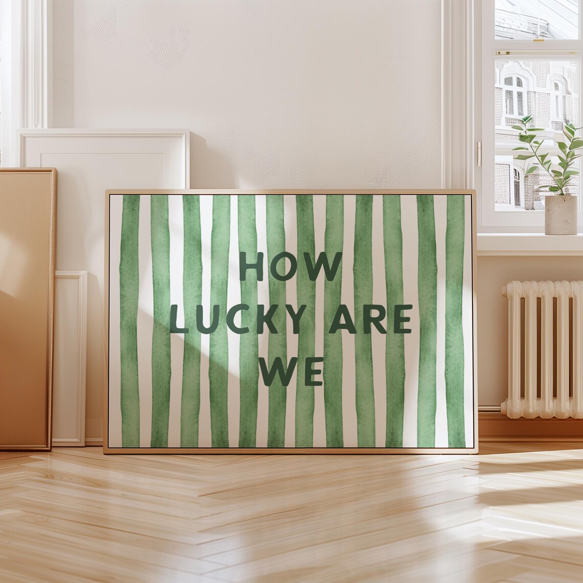 How Lucky Are We Green Striped Watercolor Motivational Poster