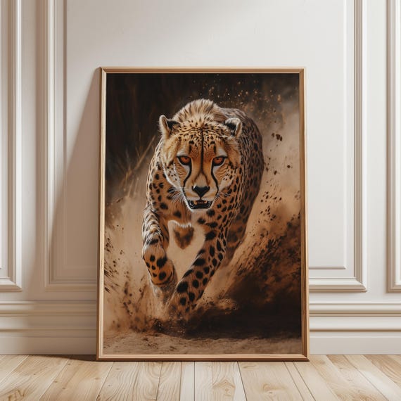 Cheetah Oil-Painting-Style Art Print, Safari Animal
