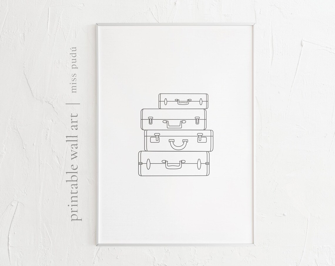 Suitcase Poster, Black and White Line Art Print