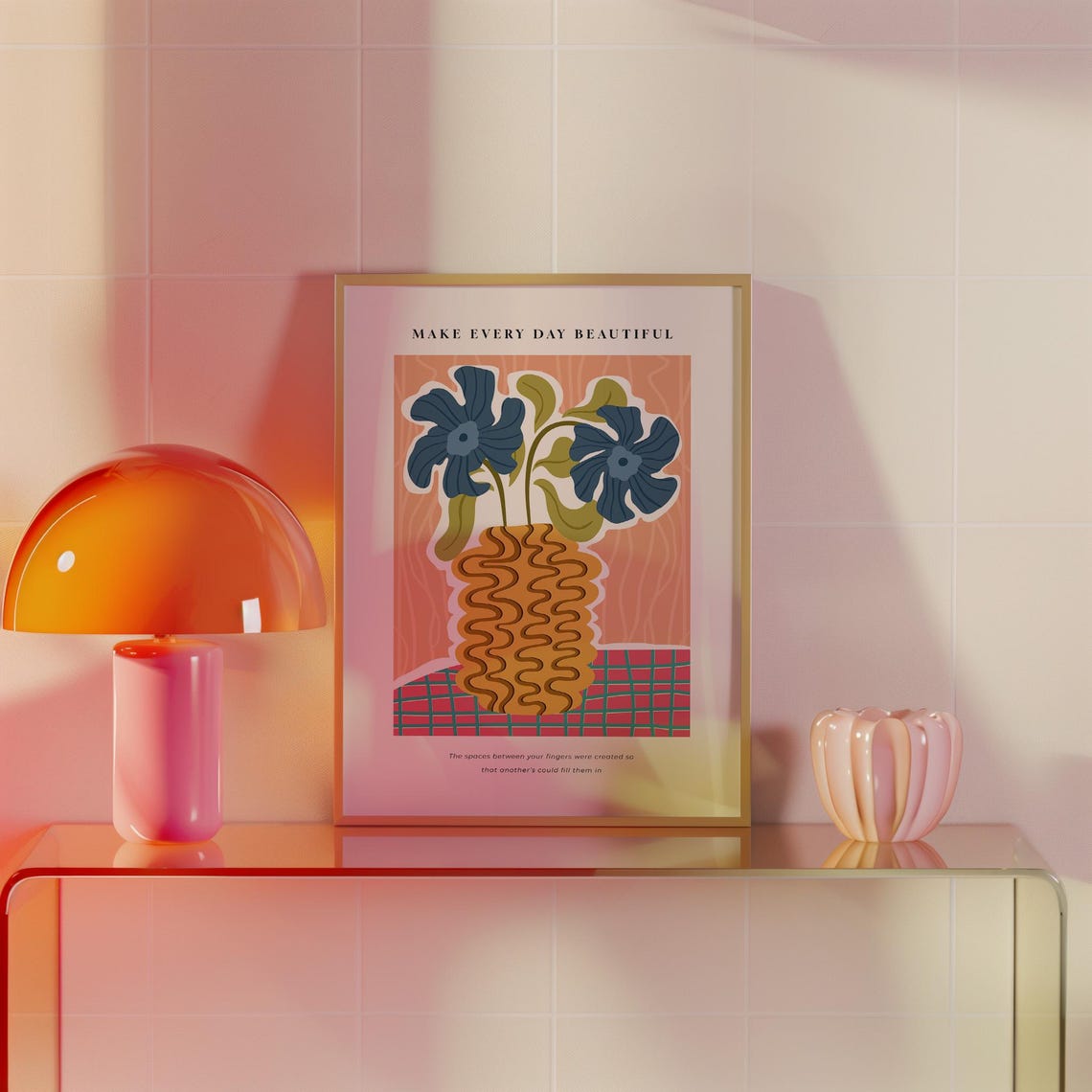Make Every Day Beautiful Blue Flower Vase Mid Century Modern Poster - Image 3