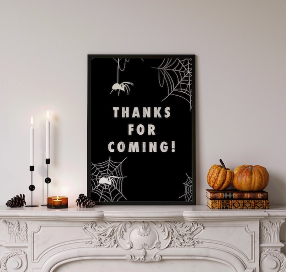 Thanks For Coming Halloween Party Sign Spider Web Black Wall Art