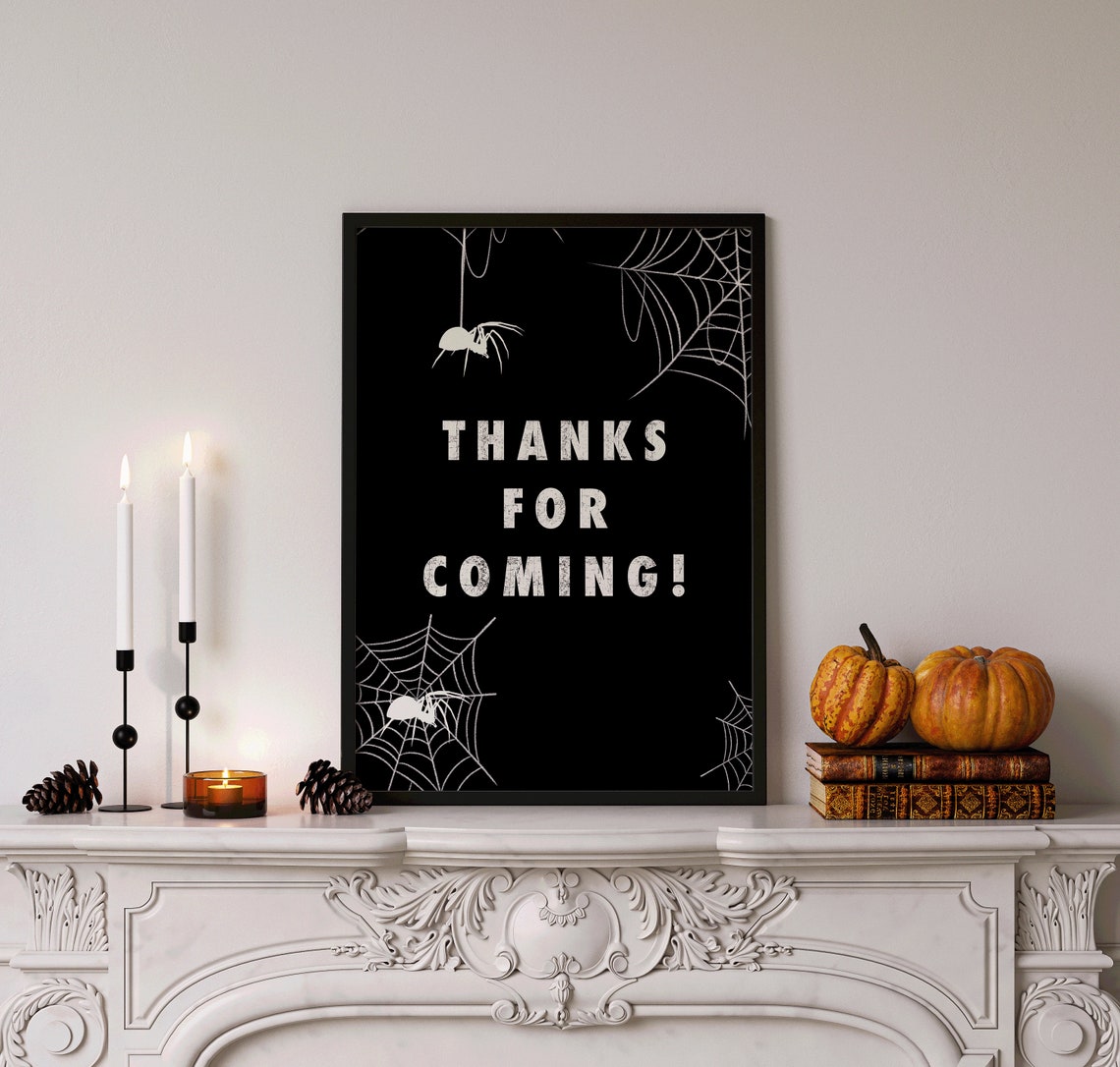 Thanks For Coming Halloween Party Sign Spider Web Black Wall Art