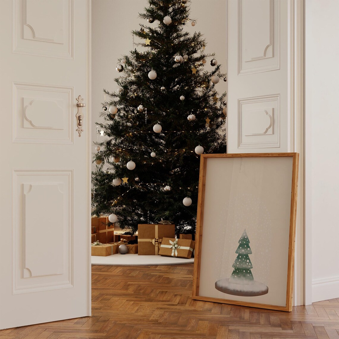 Snowy Minimalist Christmas Tree Winter Wonderland Cozy Holiday Poster - Image 2