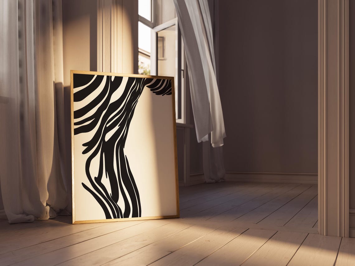 Male Torso Bold Black Brush Strokes Beige Abstract Modern Art Poster - Image 3