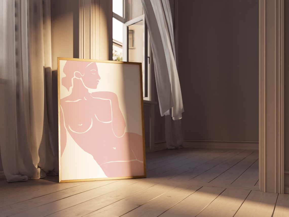Abstract Female Figure One Line Art Blush Pink Minimalist Wall Poster - Image 3