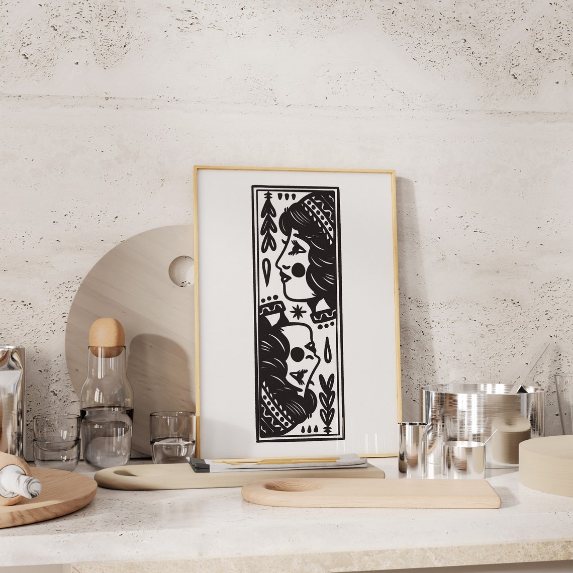 Bold Black White Tattoo Style Woman Portrait Vertical Art Poster