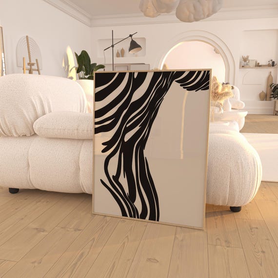 Nude Man Figure Print Male Silhouette Wall Art Modern Abstract Beige Black Decor Instant Art