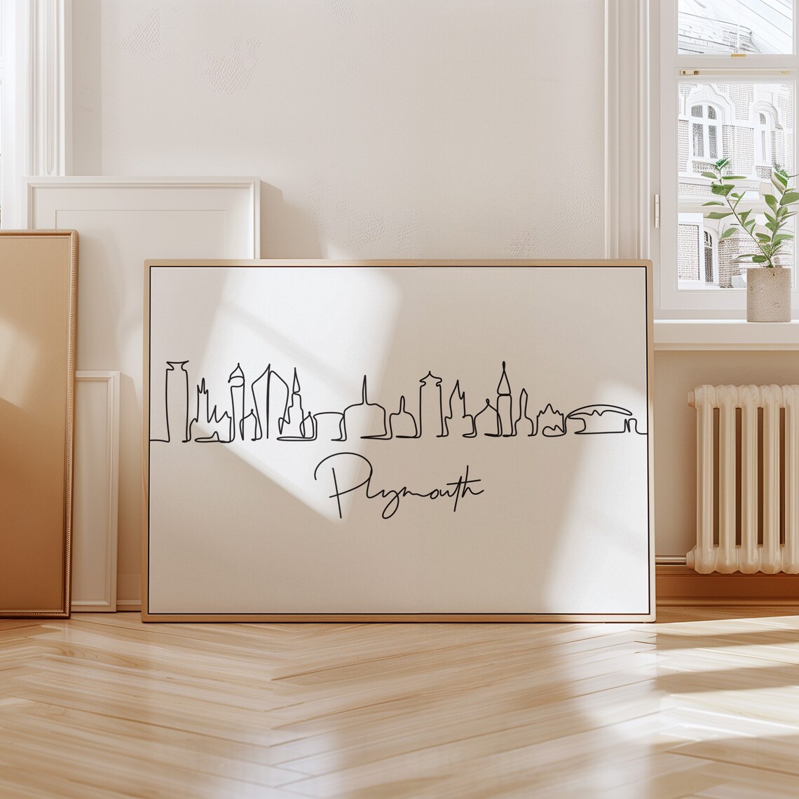 Plymouth City Skyline Black Line Art Minimalist Travel Poster