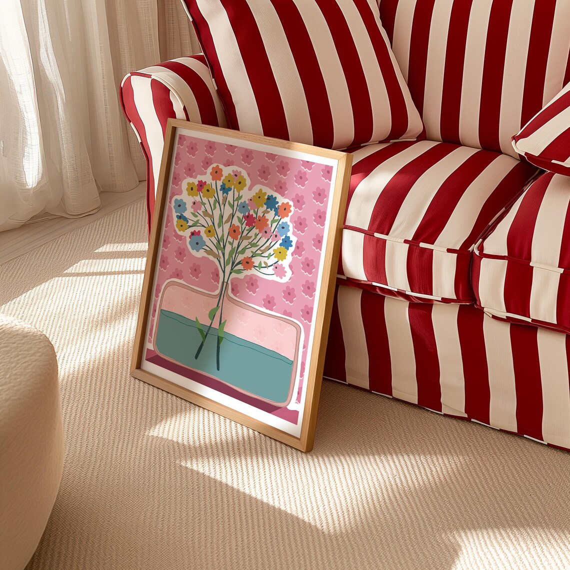 Colorful Wildflower Bouquet Glass Vase Pink Pattern Cheerful Wall Art - Image 2