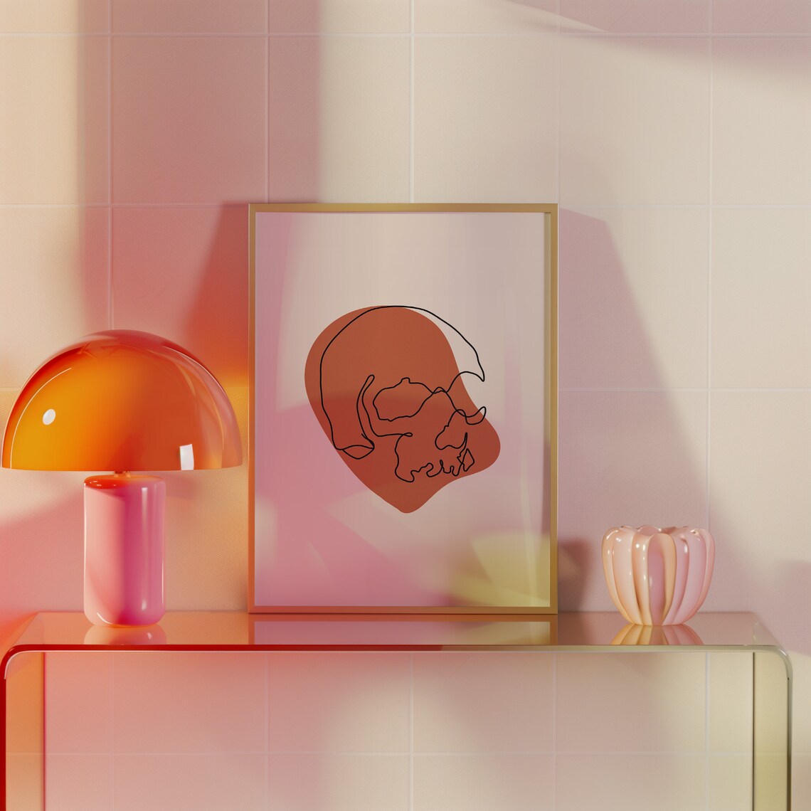 Terracotta Skull Line Art Abstract Organic Halloween Modern Boho Wall Print - Image 2