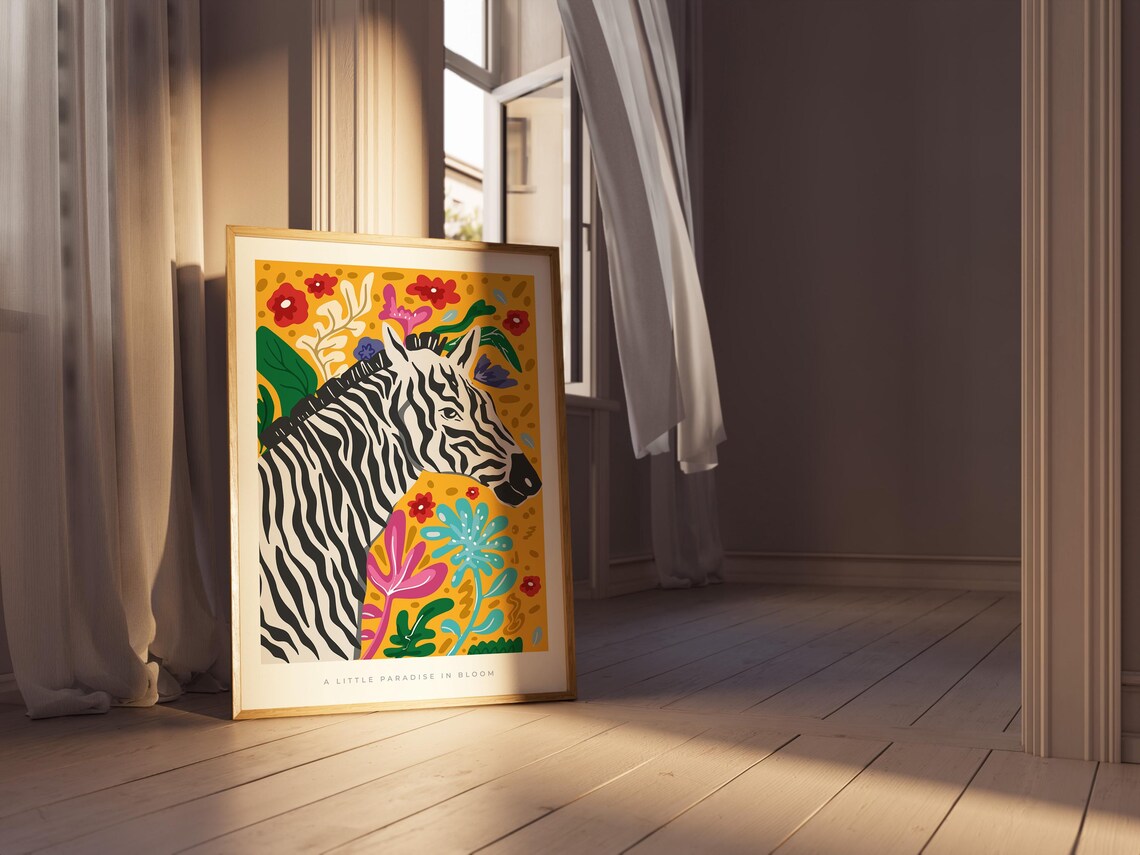 Zebra Tropical Paradise Jungle Flower Colorful Safari Animal Poster - Image 2