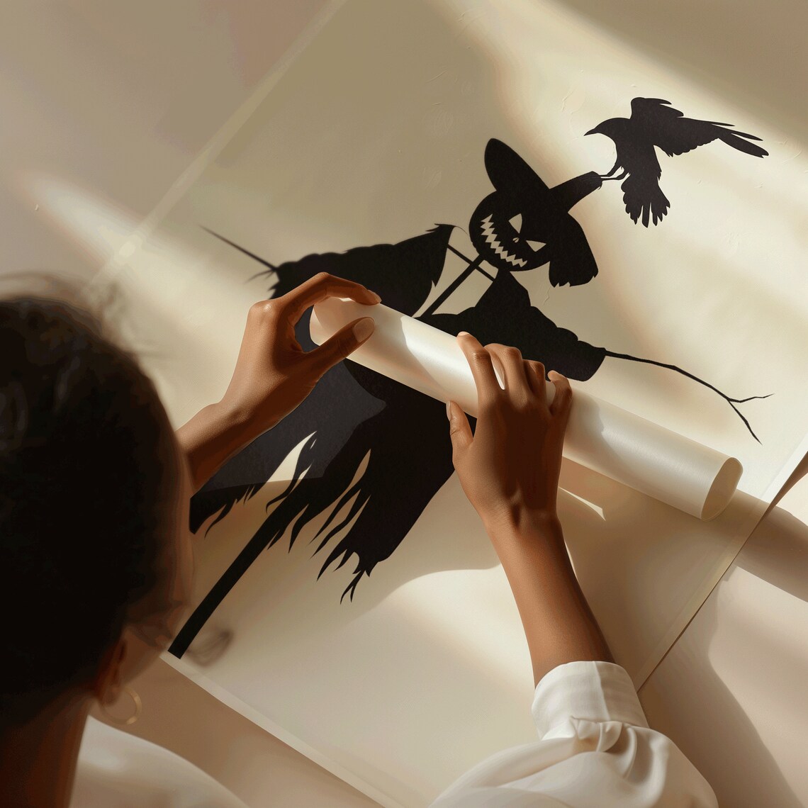 Scarecrow Silhouette Pumpkin Head Crow Minimalist Spooky Halloween Poster - Image 3