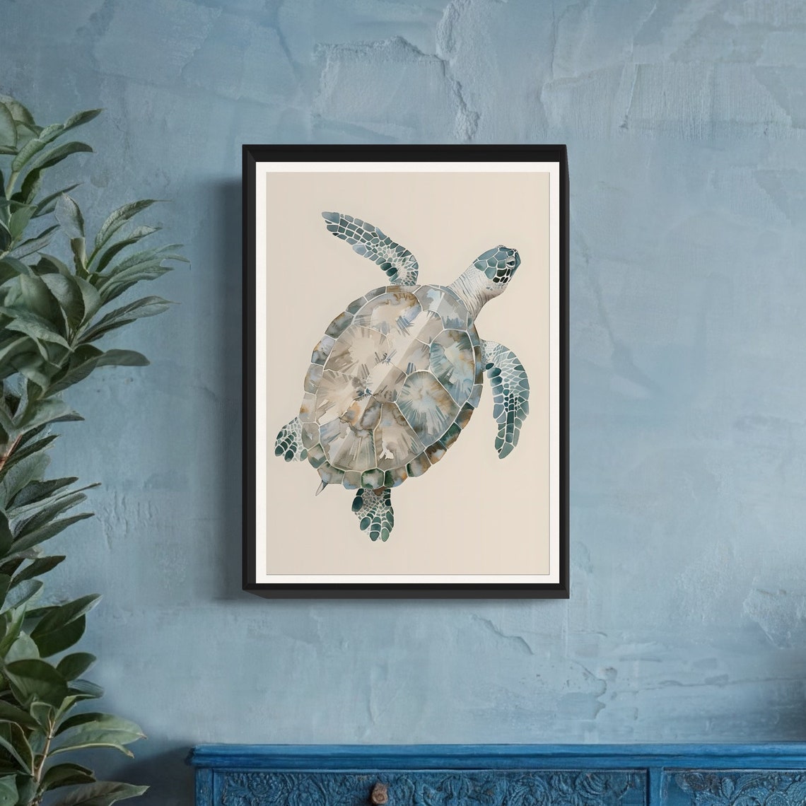 Sea Turtle Watercolor Minimal Coastal Beige Bathroom Art Print - Image 4