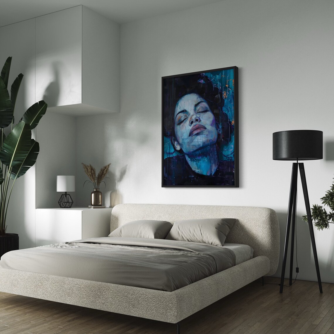 Blue Female Portrait Impasto Dark Expressive Woman Face Art Print - Image 2
