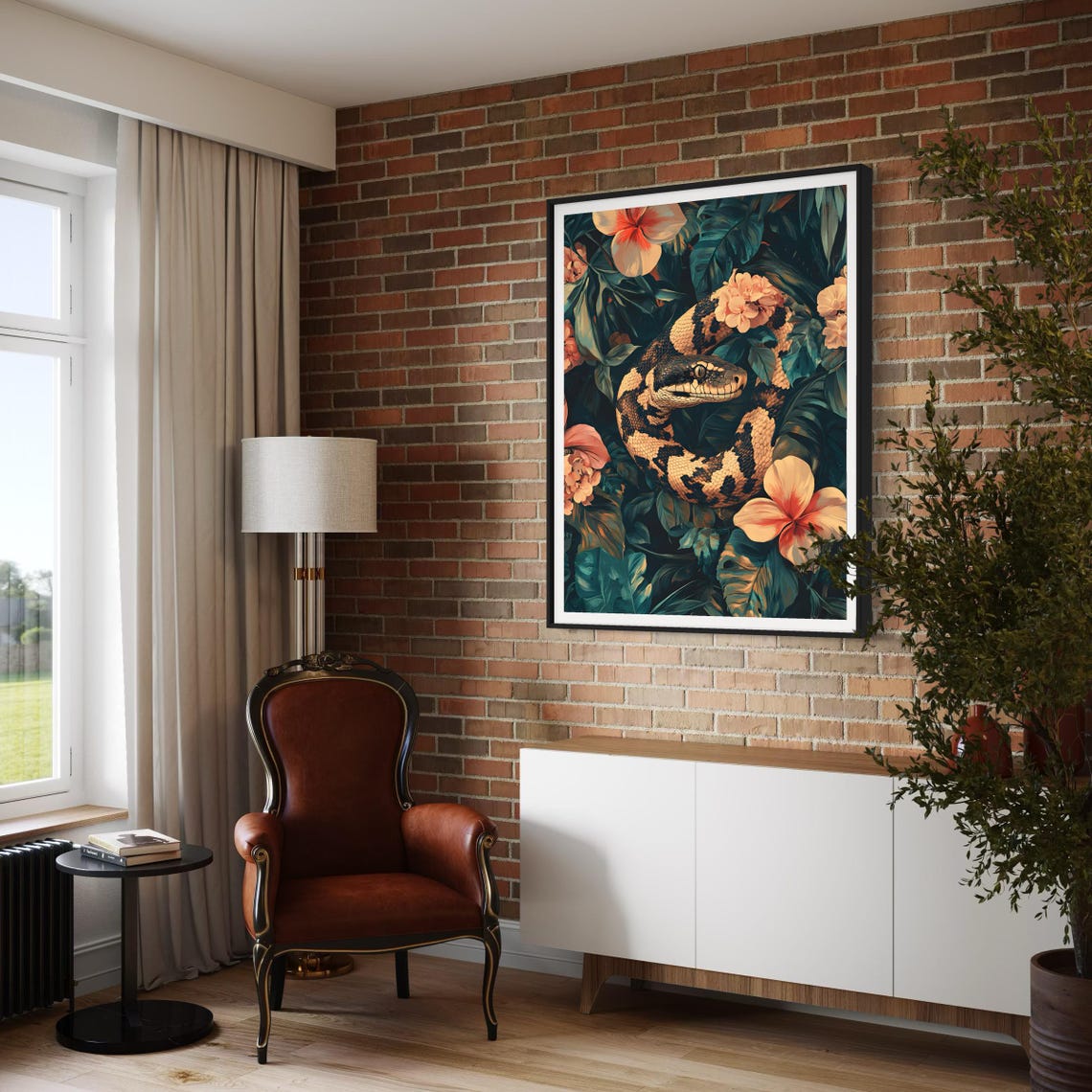 Carpet Python Art Print Snake Painting Jungle Tropical Leaves Artwork Wildlife Decor Vintage Modern Style Exotic Snake Reptile Drawing - Image 3