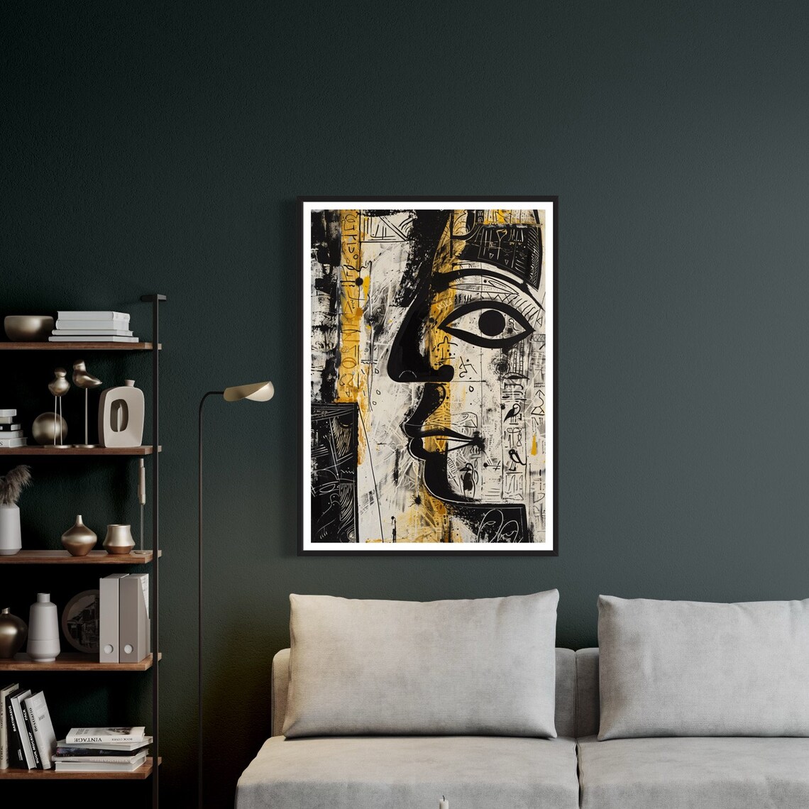 Egyptian Eye Of Horus Abstract Black Gold Pharaoh Face Art Print - Image 3