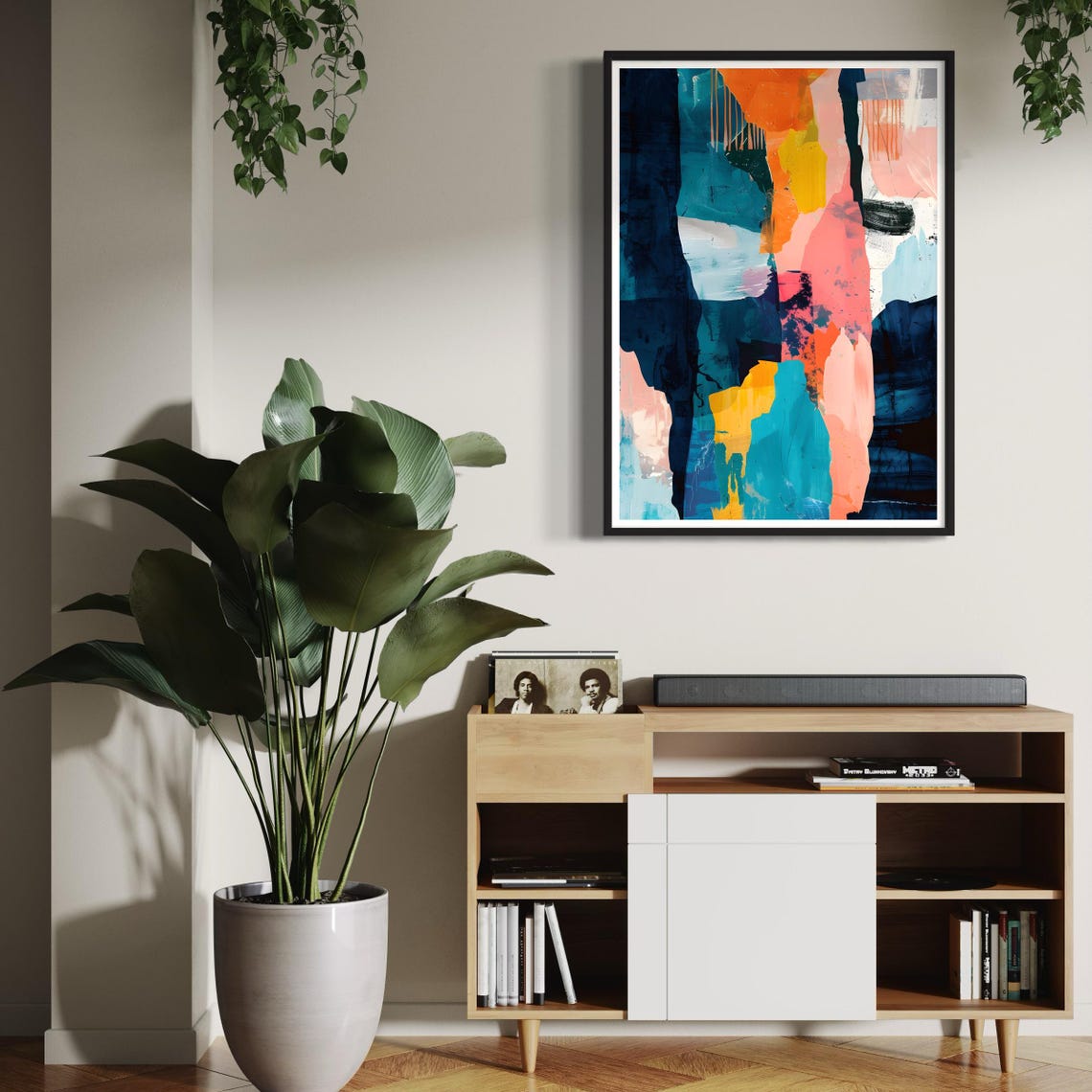 Bold Color Splash Abstract Navy Pink Orange Brushstroke Art Print - Image 4