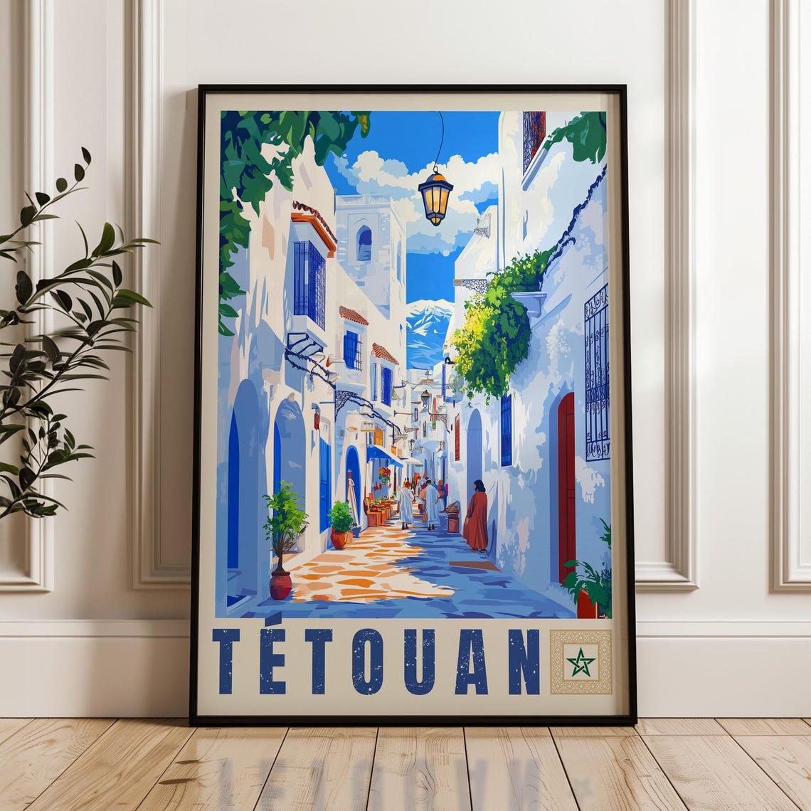 Tetouan Morocco Star Badge White Medina Alley Scene Travel Poster