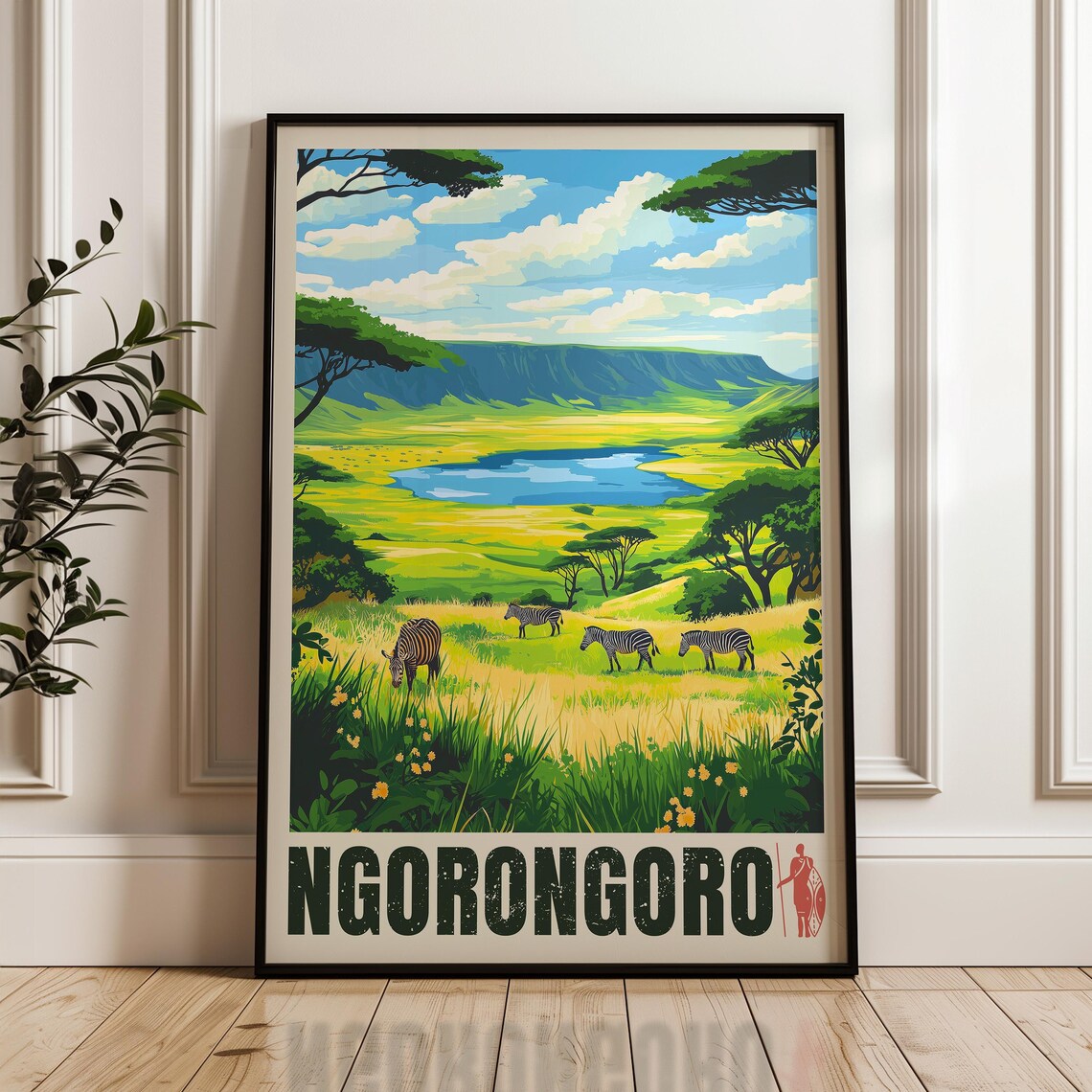 Ngorongoro Tanzania Travel Poster, Savanna Art Print