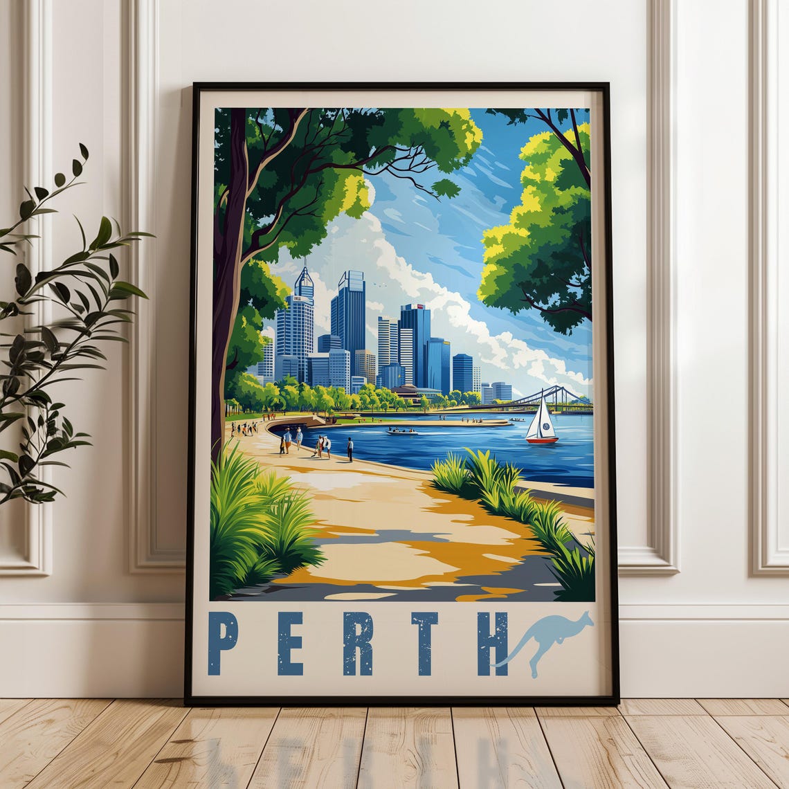 Perth Western Australia Swan River Skyline Summer Travel Poster
