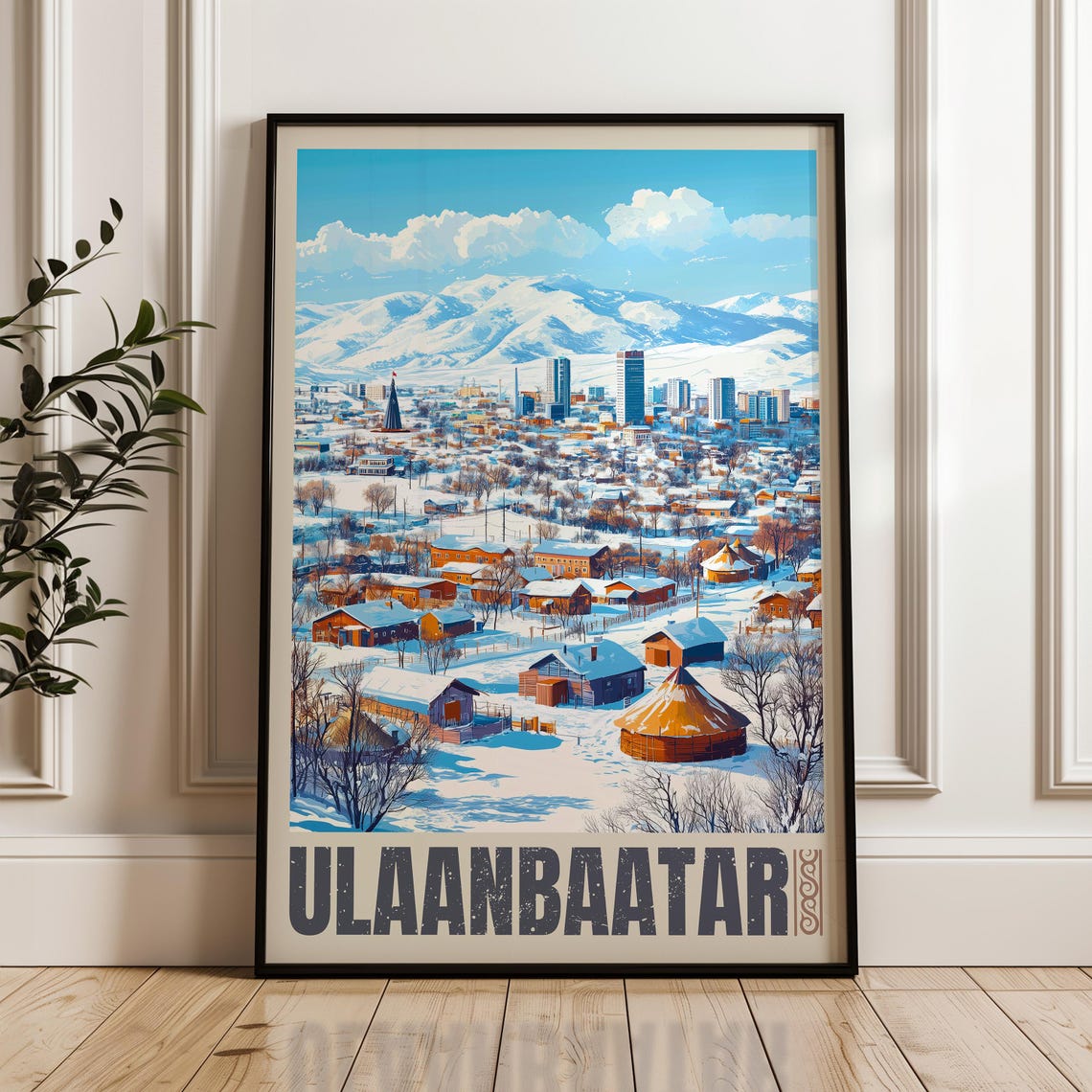 Ulaanbaatar Travel Poster, Mongolia Illustration