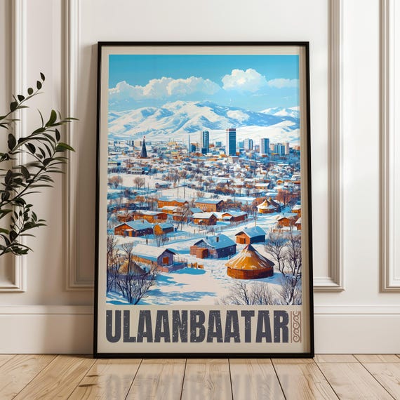 Ulaanbaatar Travel Poster, Mongolia Illustration