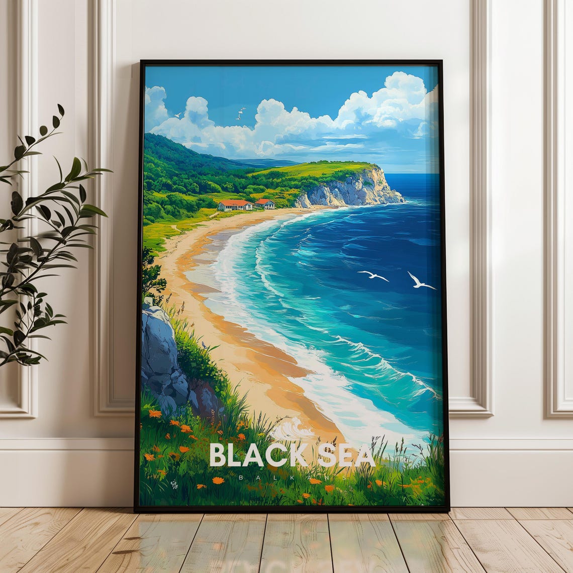 Black Sea Balkans Turquoise Beach Coast Wildflower Summer Poster