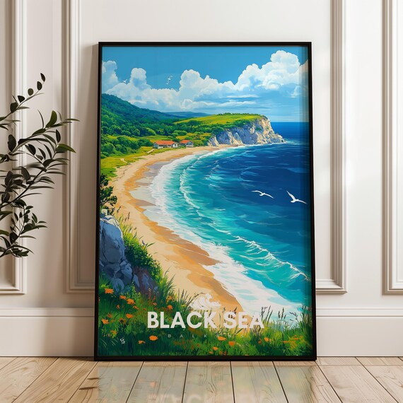 Black Sea Travel Poster Balkans Illustration Art Coastal Decor