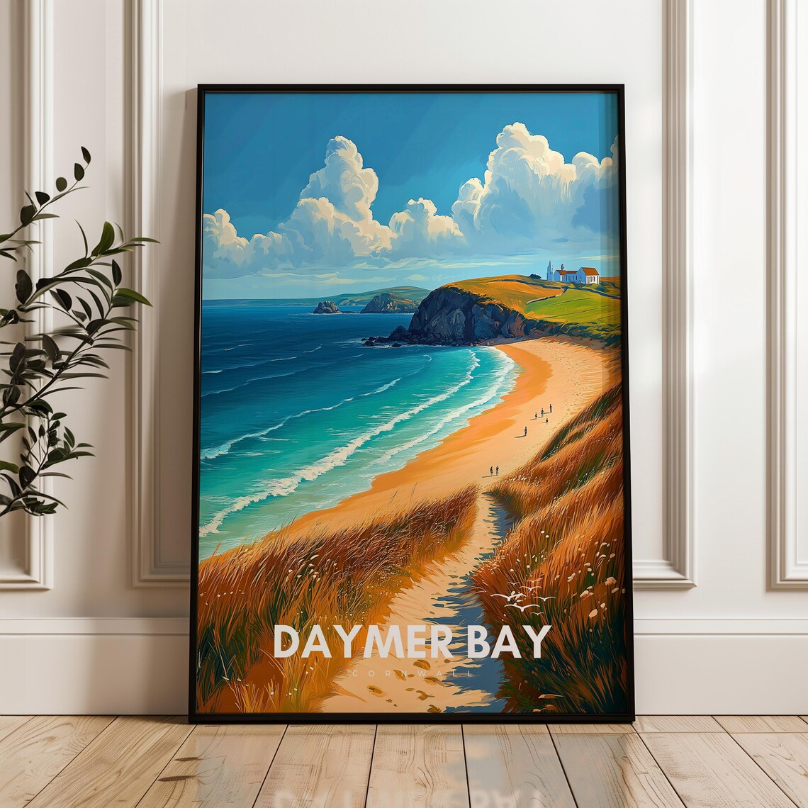 Daymer Bay Cornwall Travel Print Seaside Beach Illustration