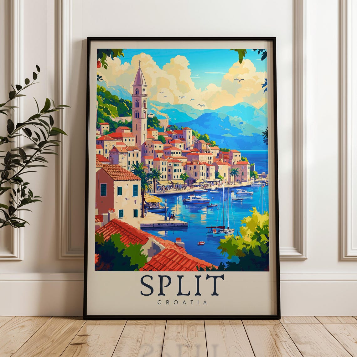 Split Croatia Historic Harbor Old Town Seaside Marina Travel Poster