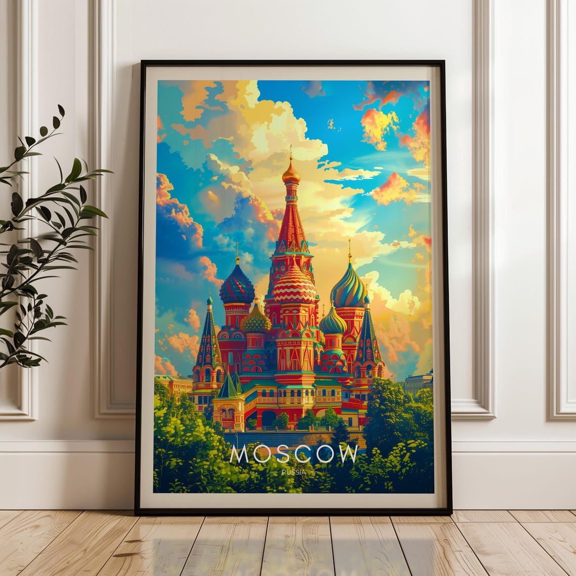 Moscow Russia St Basil's Cathedral Onion Domes Colorful Travel Poster