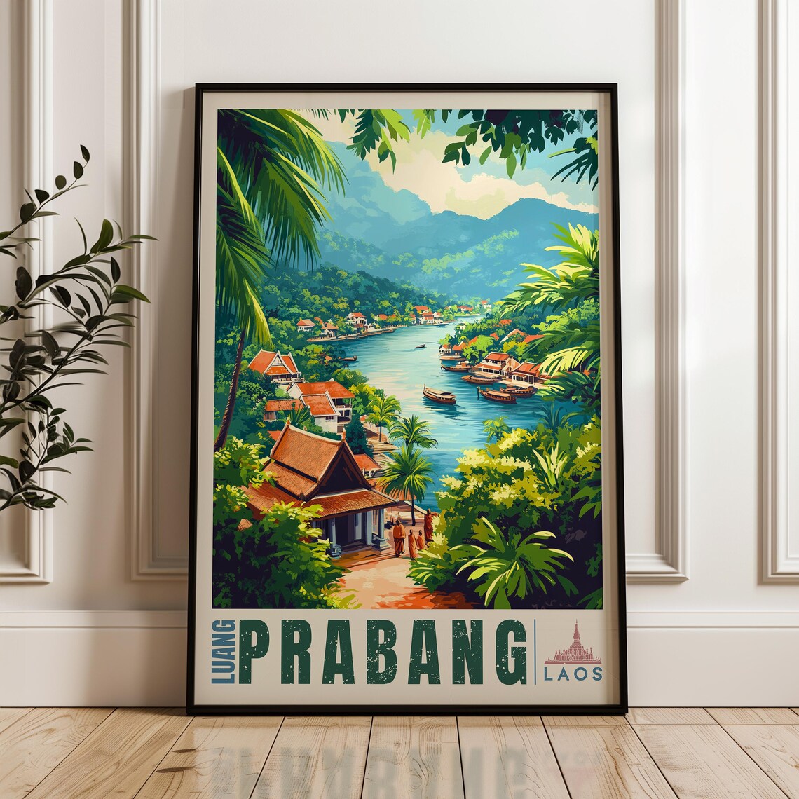 Luang Prabang Travel Poster, Laos Temple Art