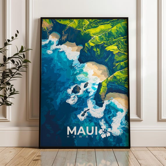 Maui Travel Poster, Hawaii Illustration Artwork
