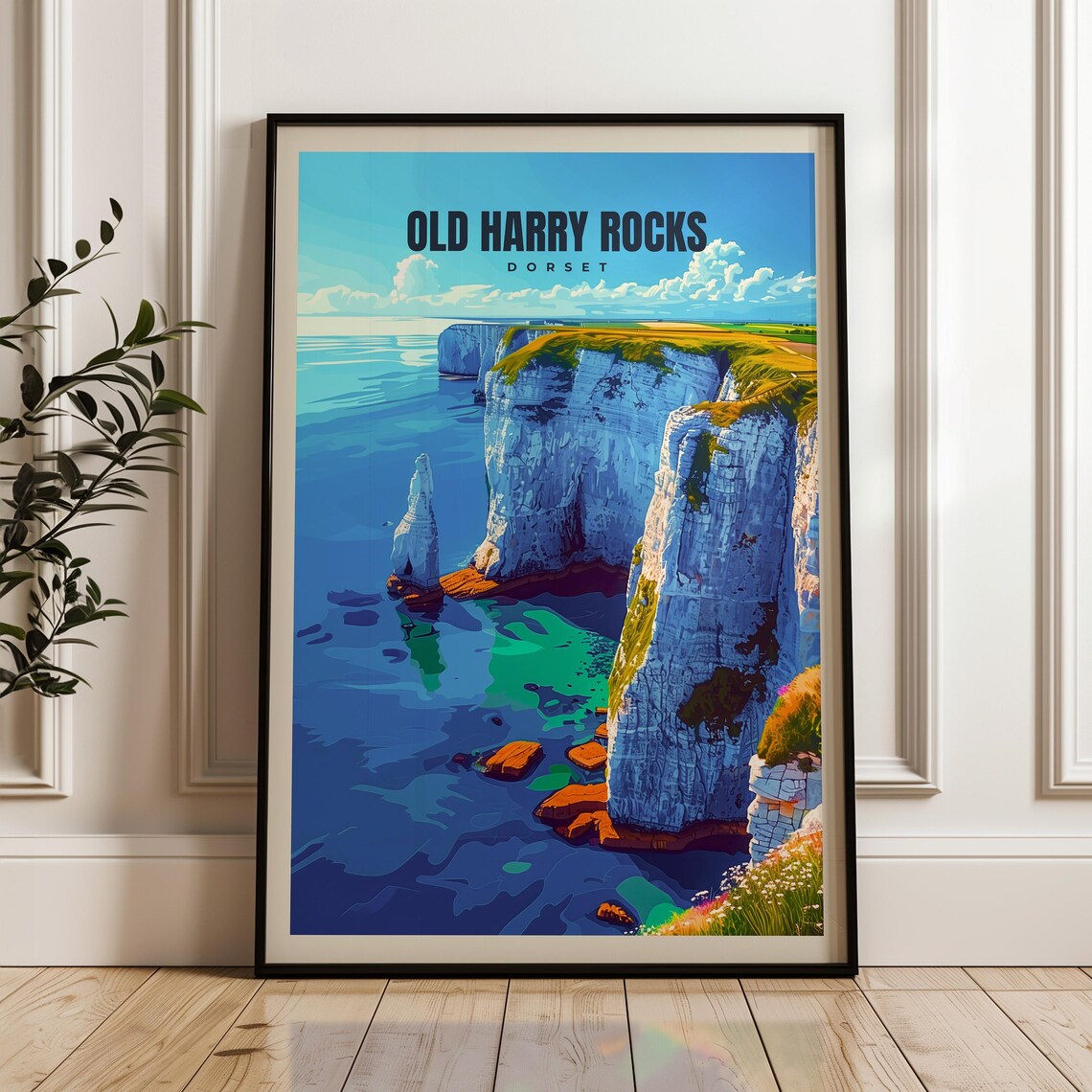 Old Harry Rocks Vintage Travel Poster, Dorset Coast