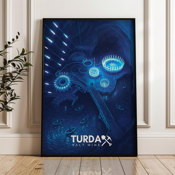 Turda Salt Mine Travel Poster, Romania Illustration