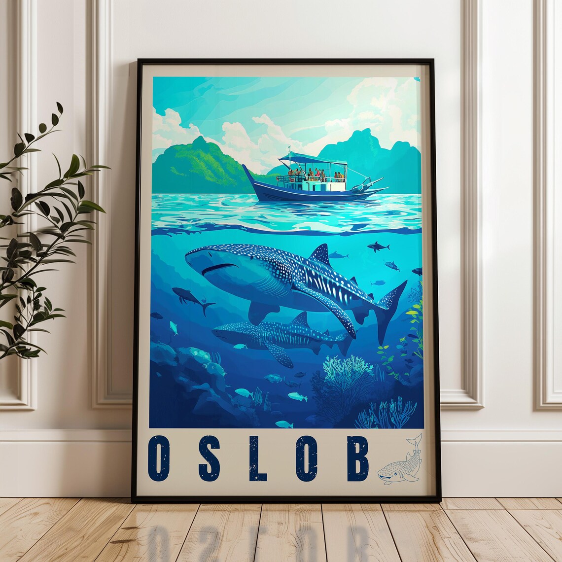 Oslob Whale Travel Poster Philippines Coastal Art Print