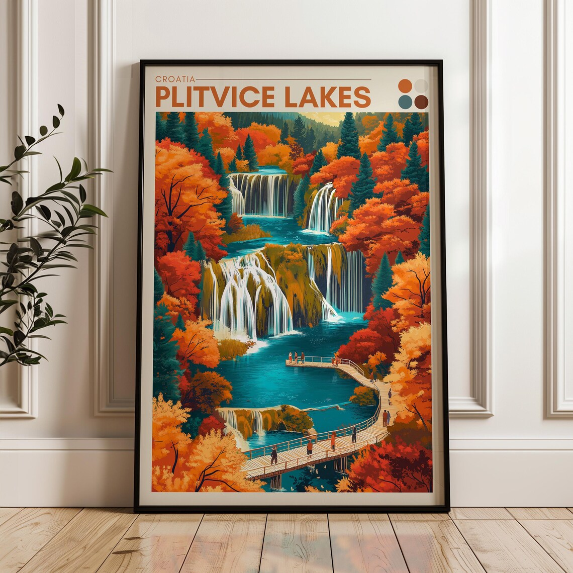 Plitvice Lakes Croatia Autumn Waterfalls Boardwalk Travel Poster