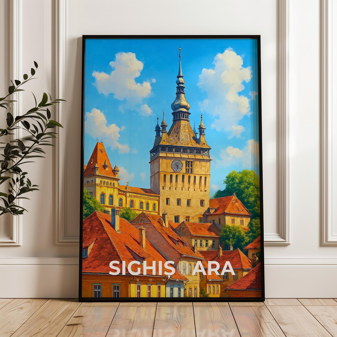 Sighisoara Romania Travel Poster Medieval Illustration Art Print
