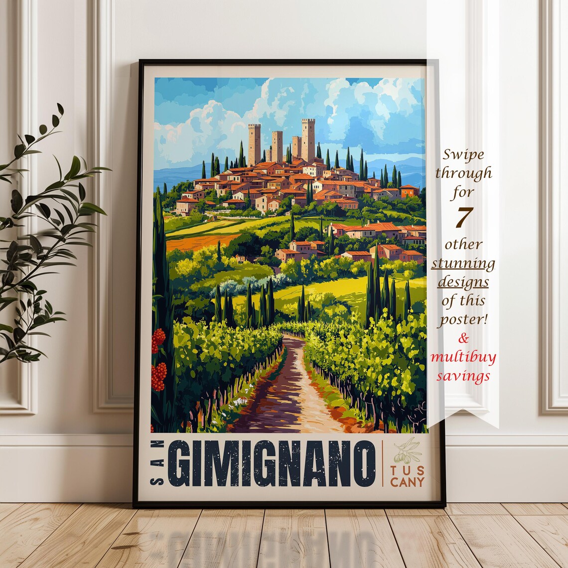 San Gimignano Travel Poster, Tuscany Wall Art Print