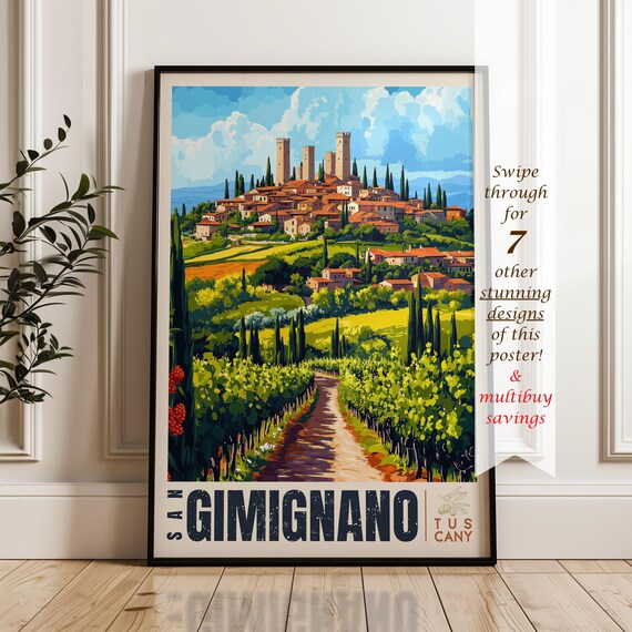 San Gimignano Travel Poster, Tuscany Wall Art Print