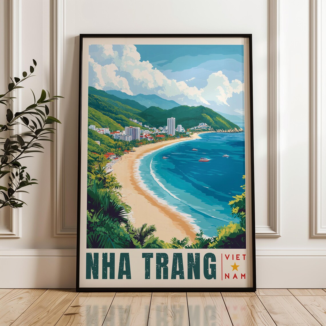 Nha Trang Vietnam Curved Beach Bay Coastal Cityscape View Poster