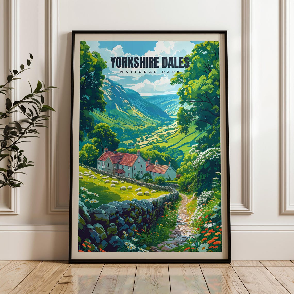 Yorkshire Dales National Park Cottage Sheep Countryside Travel Poster